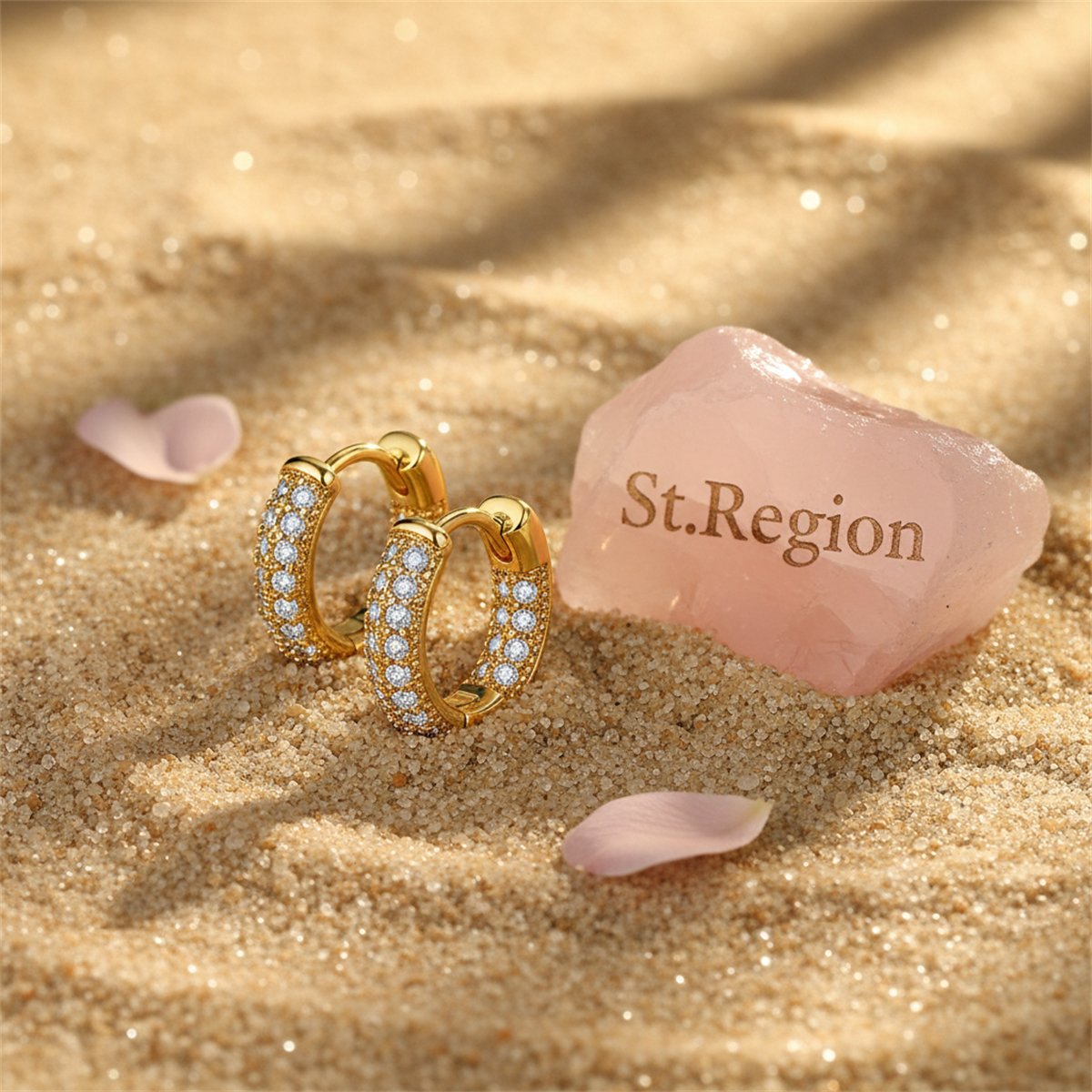 Cubic Zirconia and 18K Gold-Plated Huggie Earrings, gold huggie earrings, dainty minimalist design, detail close-up