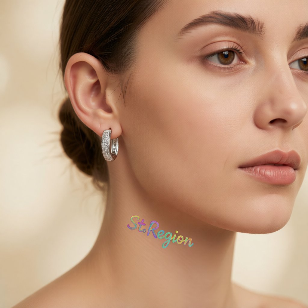 Cubic Zirconia and Silver-Plated Huggie Earrings, silver huggie earrings, botanical inspired, styled look