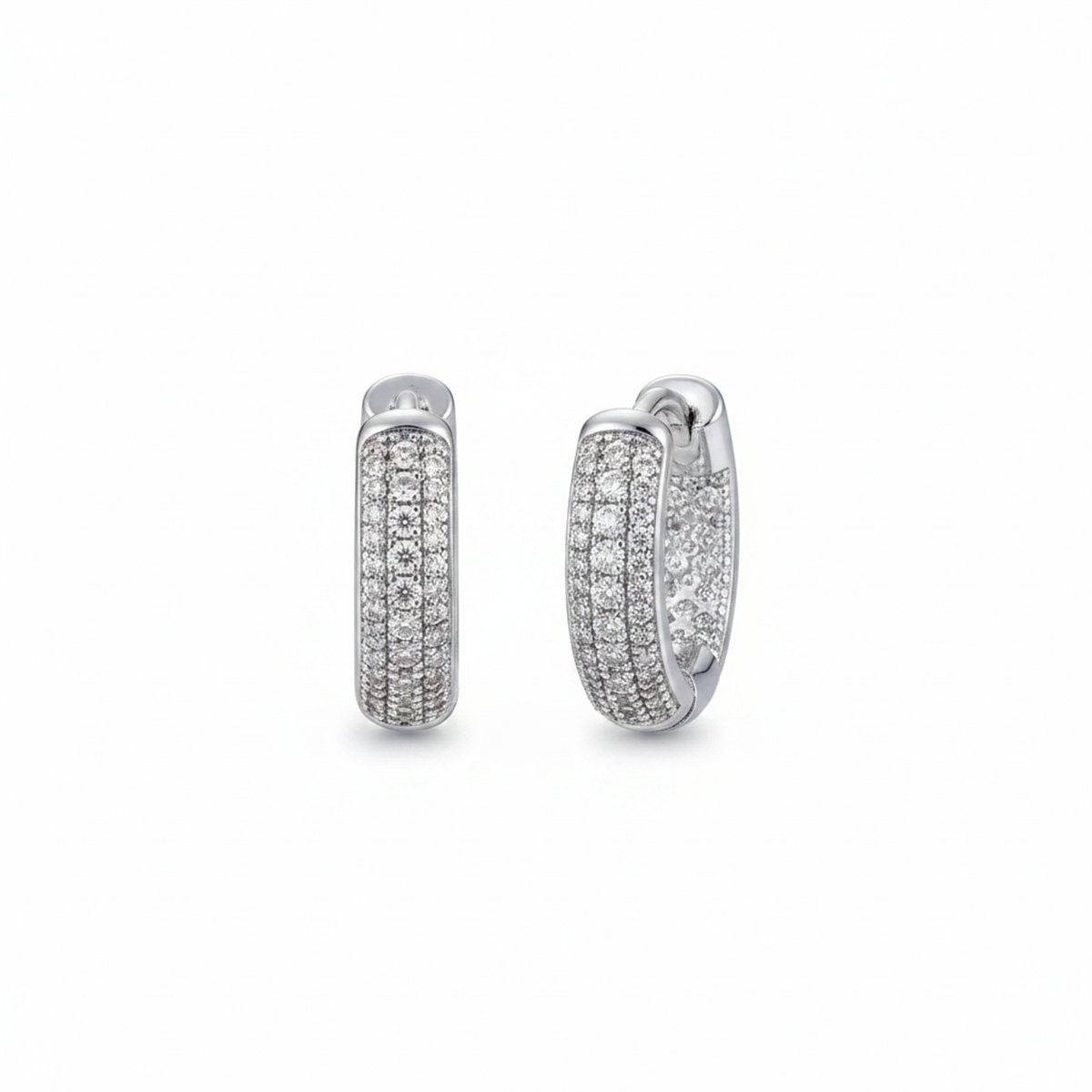 Cubic Zirconia and Silver-Plated Huggie Earrings, silver huggie earrings, botanical inspired, side view