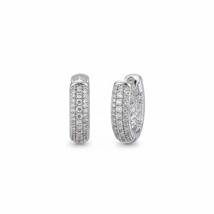 Cubic Zirconia and Silver-Plated Huggie Earrings, silver huggie earrings, botanical inspired, side view