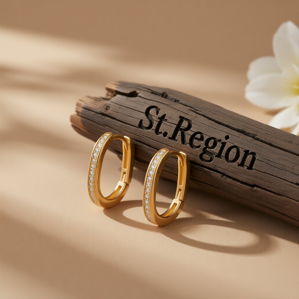 Cubic Zirconia and 18K Gold-Plated U-Shaped Huggie Earrings, gold huggie earrings, elegant gift for her, front view