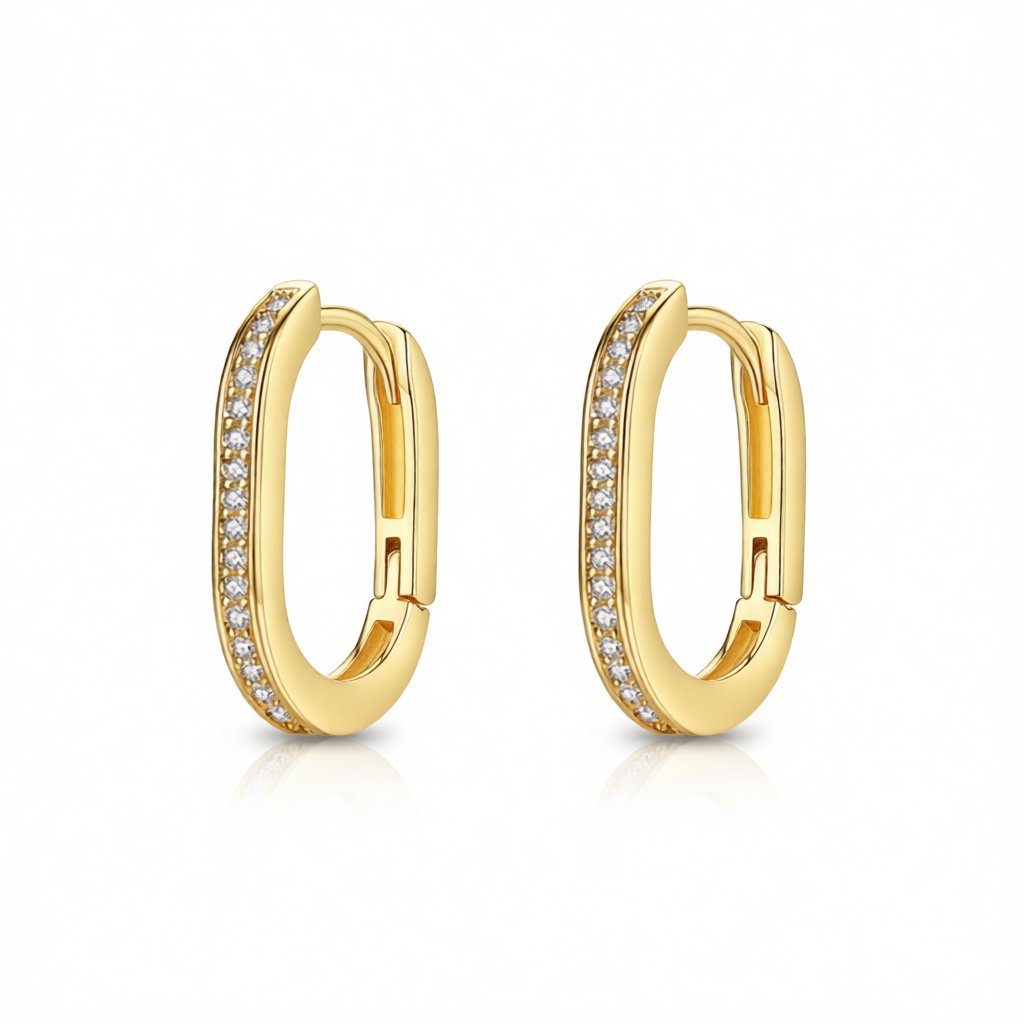 Cubic Zirconia and 18K Gold-Plated U-Shaped Huggie Earrings, gold huggie earrings, elegant gift for her, side view