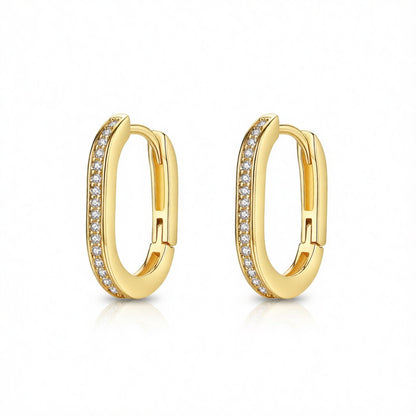 Cubic Zirconia and 18K Gold-Plated U-Shaped Huggie Earrings, gold huggie earrings, elegant gift for her, side view