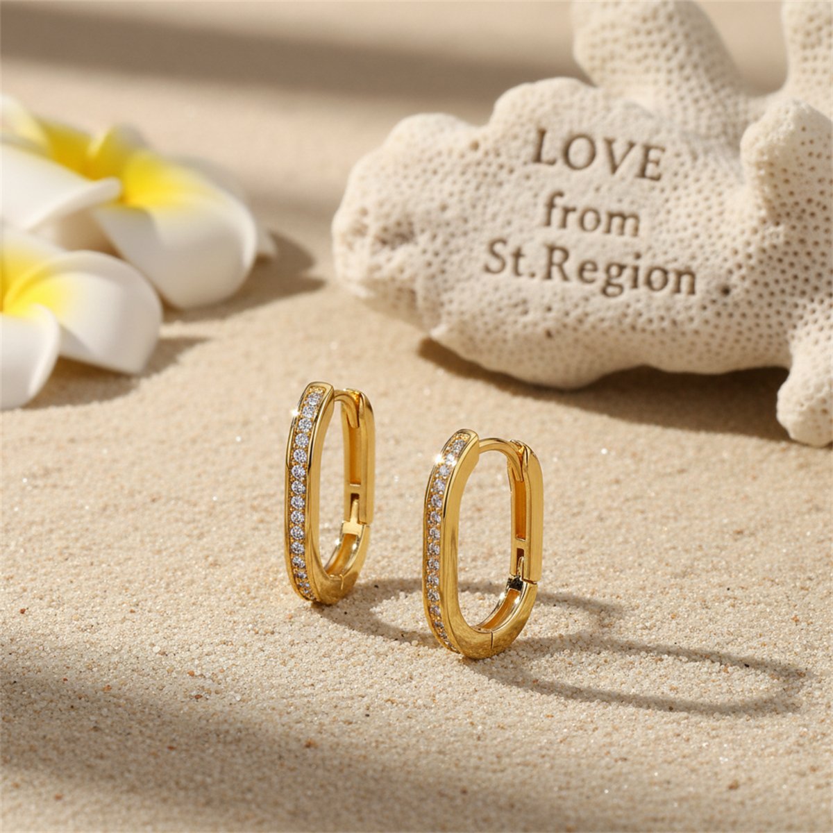 Cubic Zirconia and 18K Gold-Plated U-Shaped Huggie Earrings, gold huggie earrings, elegant gift for her, lifestyle look