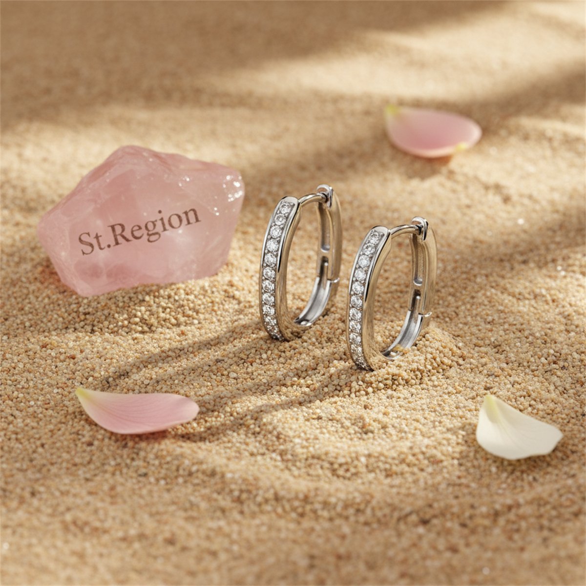 Silver-Plated and Cubic Zirconia U-Shape Huggie Earrings, silver huggie earrings, elegant gift for her, detail close-up