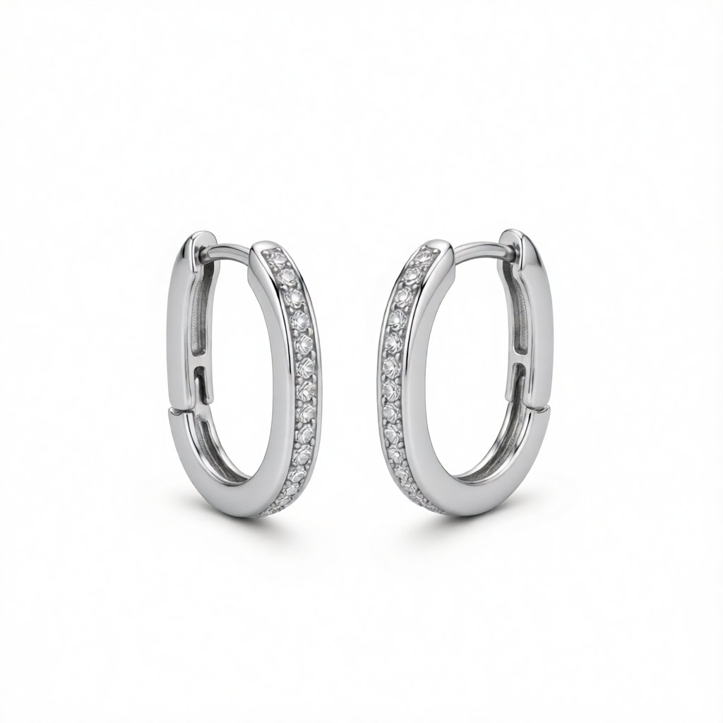 Silver-Plated and Cubic Zirconia U-Shape Huggie Earrings, silver huggie earrings, elegant gift for her, side view