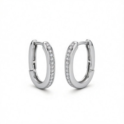Silver-Plated and Cubic Zirconia U-Shape Huggie Earrings, silver huggie earrings, elegant gift for her, side view