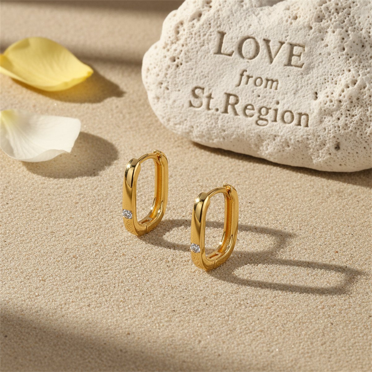 Cubic Zirconia and 18K Gold-Plated Square Huggie Earrings, gold huggie earrings, vintage-inspired design, lifestyle look