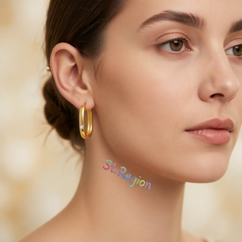 Cubic Zirconia and 18K Gold-Plated Square Huggie Earrings, gold huggie earrings, vintage-inspired design, styled look