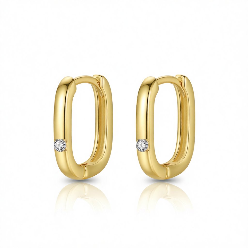 Cubic Zirconia and 18K Gold-Plated Square Huggie Earrings, gold huggie earrings, vintage-inspired design, side view