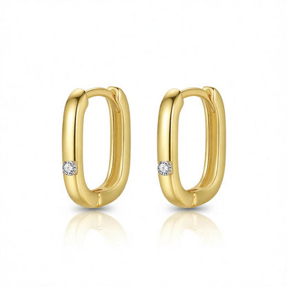 Cubic Zirconia and 18K Gold-Plated Square Huggie Earrings, gold huggie earrings, vintage-inspired design, side view