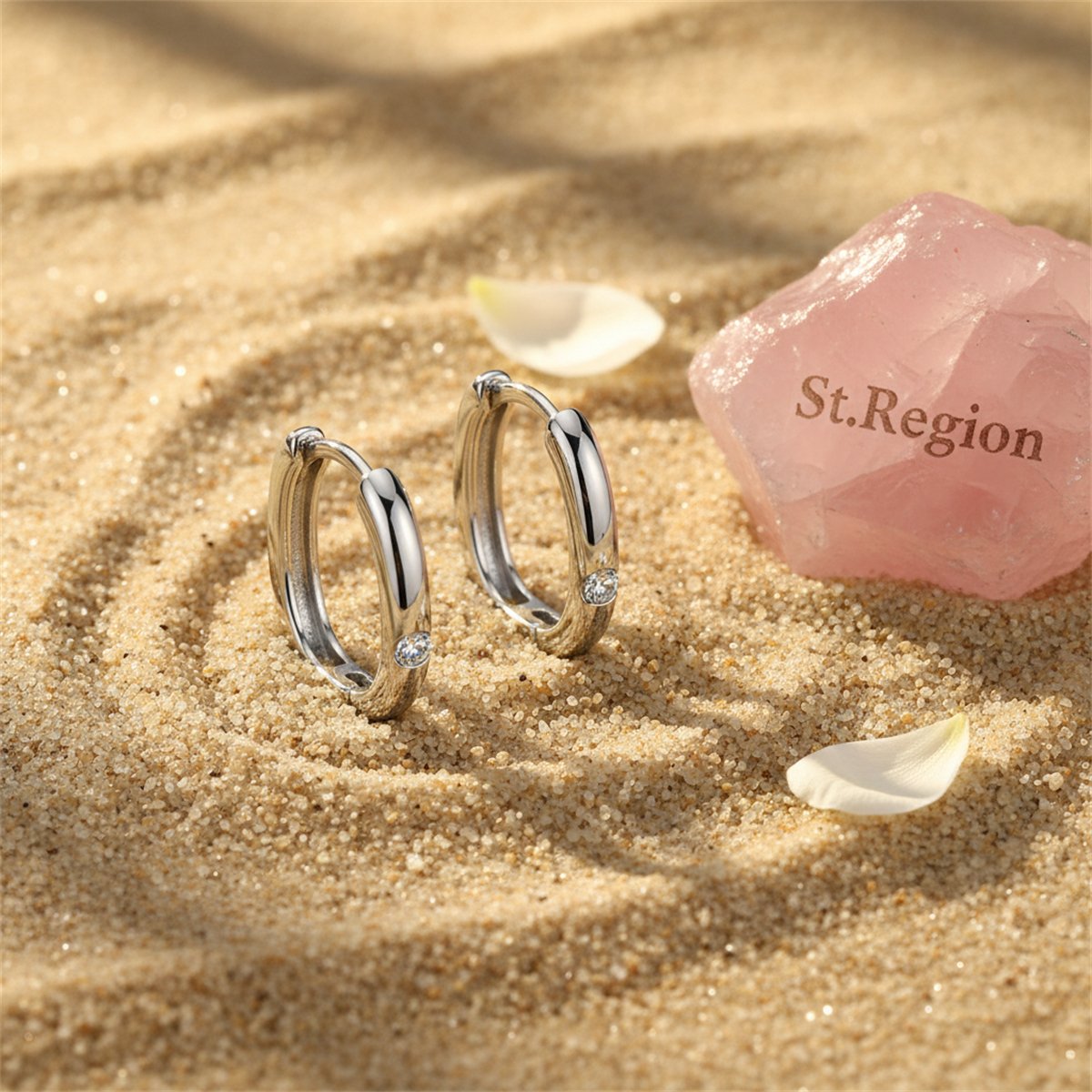 Cubic Zirconia and Silver-Plated Square Huggie Earrings, silver huggie earrings, elegant gift for her, detail close-up