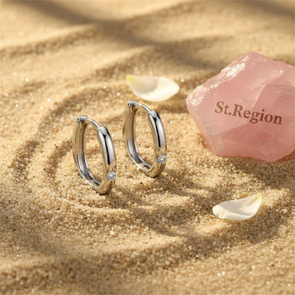 Cubic Zirconia and Silver-Plated Square Huggie Earrings, silver huggie earrings, elegant gift for her, detail close-up