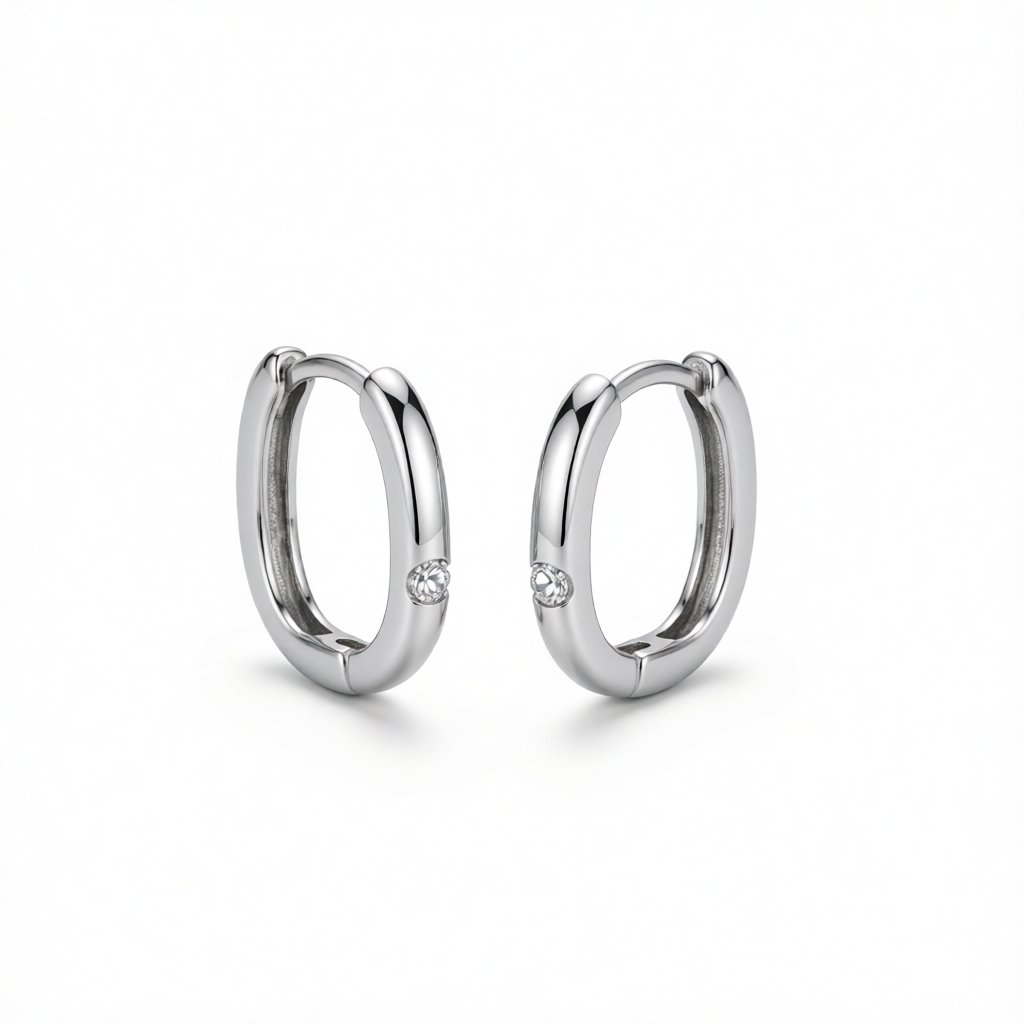 Cubic Zirconia and Silver-Plated Square Huggie Earrings, silver huggie earrings, elegant gift for her, side view
