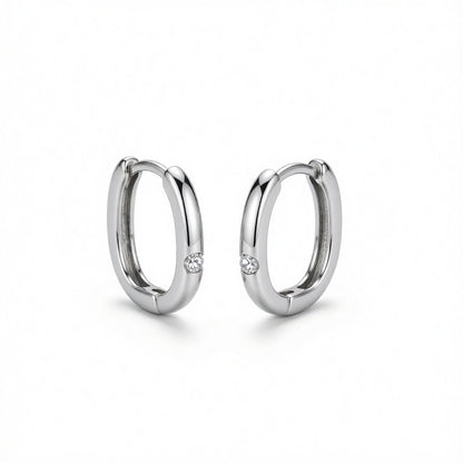Cubic Zirconia and Silver-Plated Square Huggie Earrings, silver huggie earrings, elegant gift for her, side view