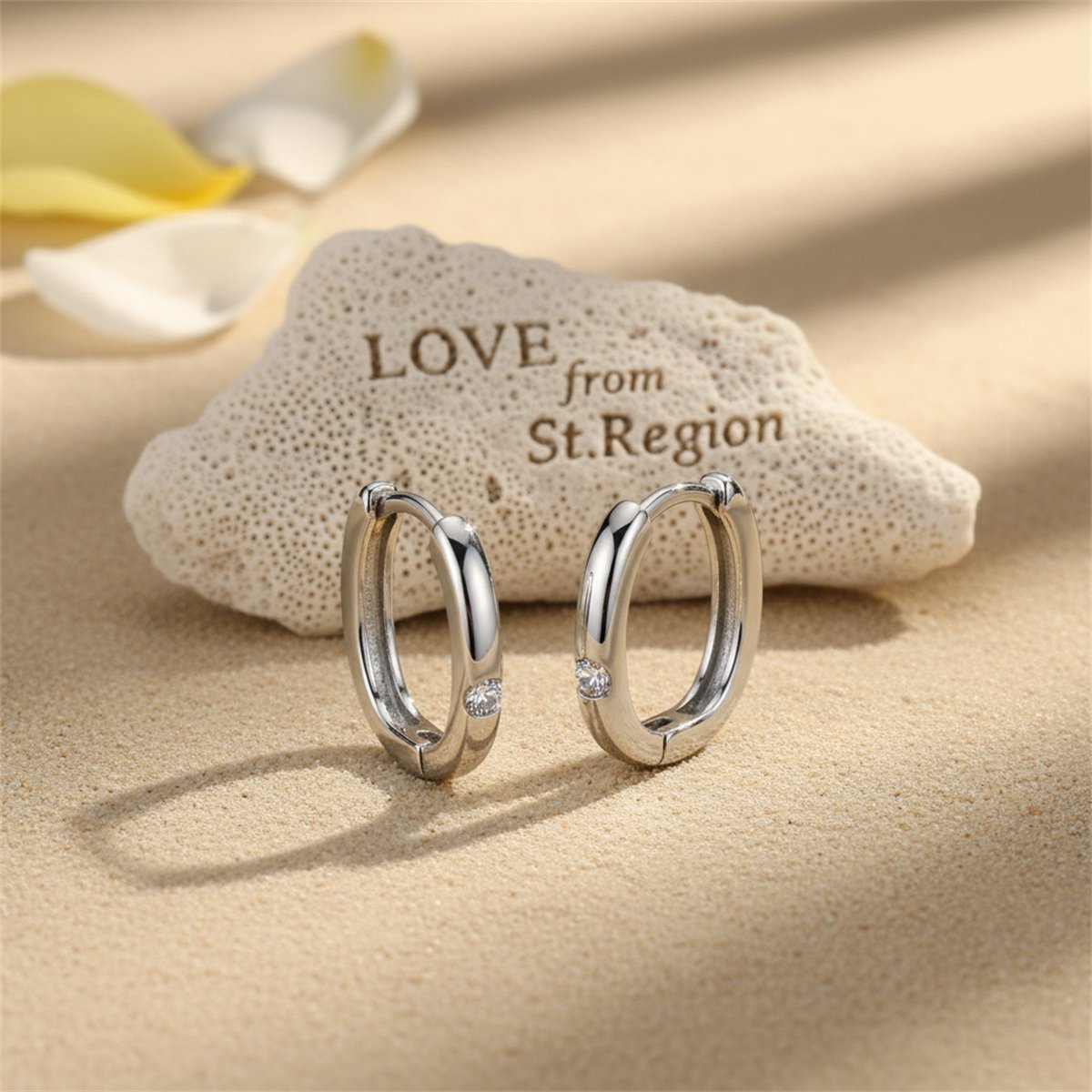 Cubic Zirconia and Silver-Plated Square Huggie Earrings, silver huggie earrings, elegant gift for her, lifestyle look