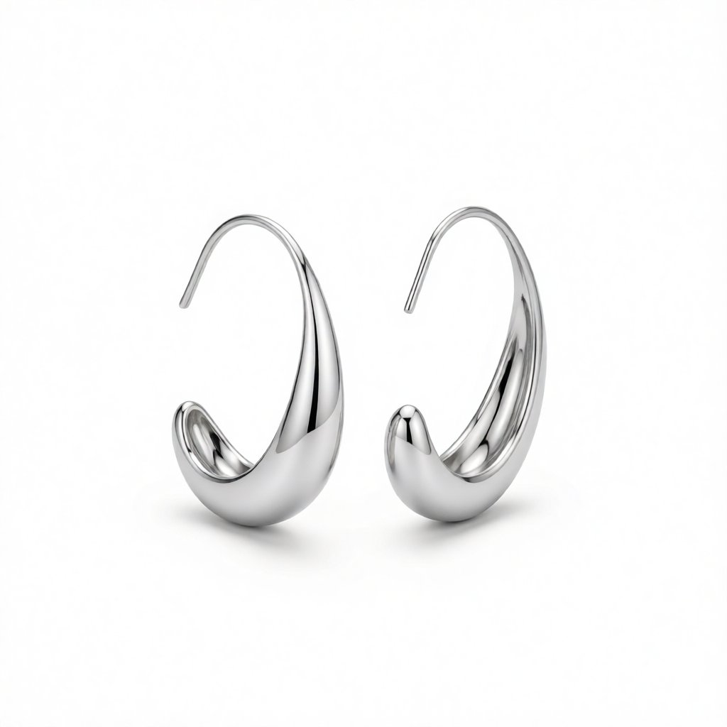 Silver-Plated Smooth Face Huggie Earrings, silver huggie earrings, elegant gift for her, side view