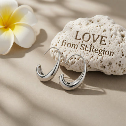 Silver-Plated Smooth Face Huggie Earrings, silver huggie earrings, elegant gift for her, lifestyle look