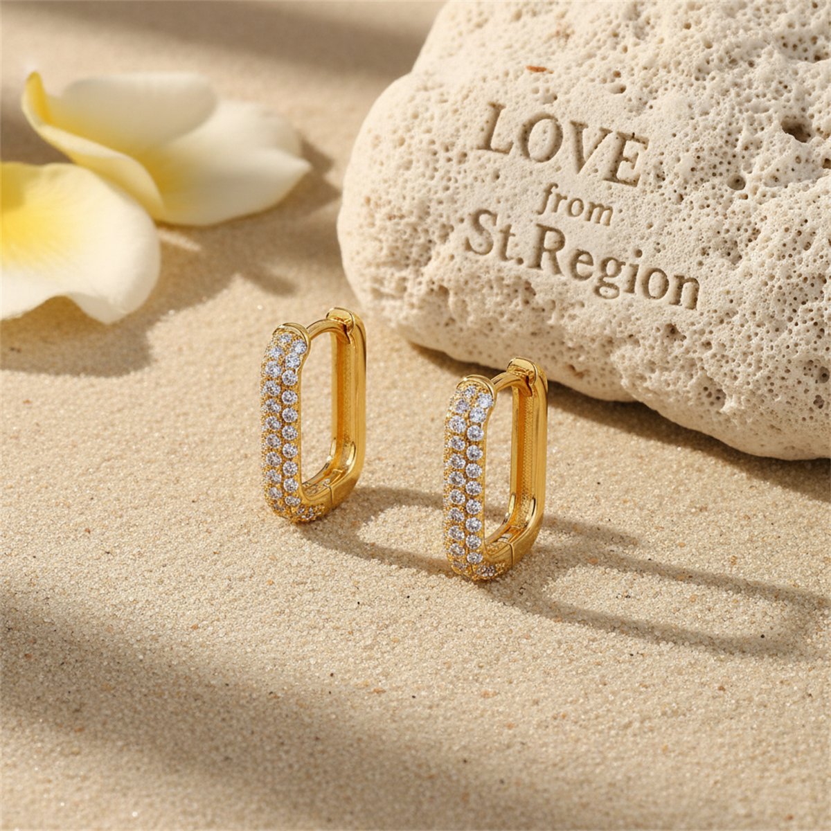 Cubic Zirconia and 18K Gold-Plated Square Huggie Earrings, gold huggie earrings, everyday style, lifestyle look