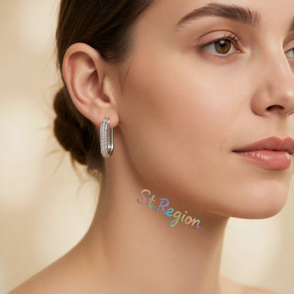 Cubic Zirconia and Silver-Plated Square Huggie Earrings, silver huggie earrings, botanical inspired, styled look