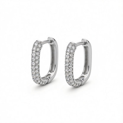 Cubic Zirconia and Silver-Plated Square Huggie Earrings, silver huggie earrings, botanical inspired, side view