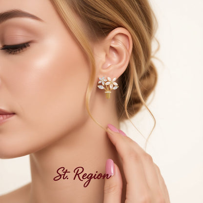 Cats Eye and Cubic Zirconia 18K Gold-Plated Flower Bouquet Stud Earrings, gold stud earrings for women, styled look