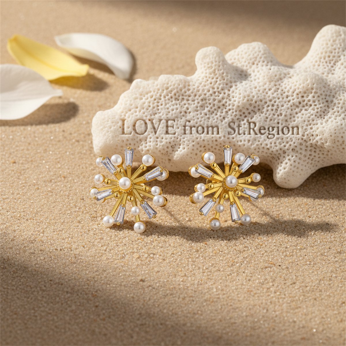 Crystal and Pearl 18K Gold-Plated Firework Stud Earrings, gold stud earrings for women, lifestyle look