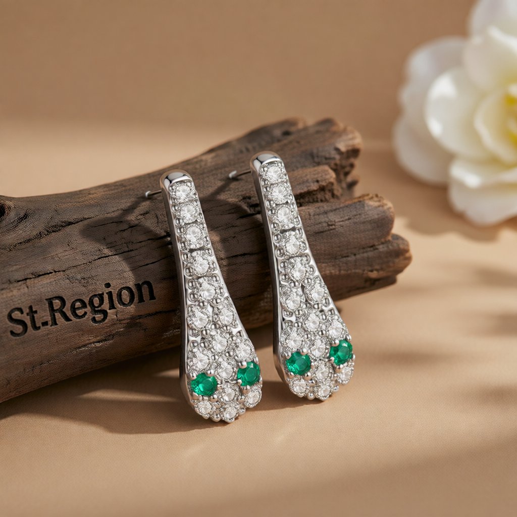 Cubic Zirconia and Silver-Plated Snake Drop Earrings, silver drop earrings for women, dainty minimalist design, front view