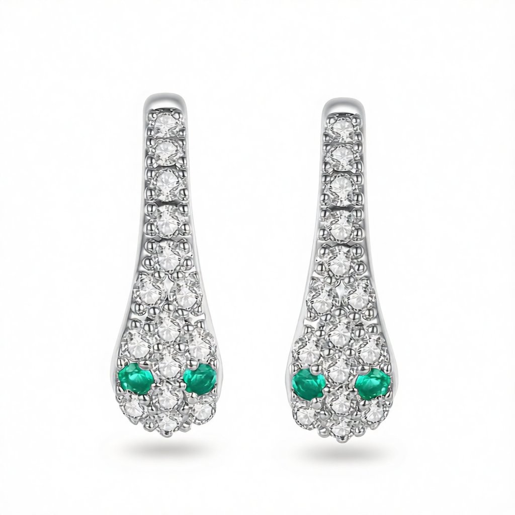 Cubic Zirconia and Silver-Plated Snake Drop Earrings, silver drop earrings for women, dainty minimalist design, side view