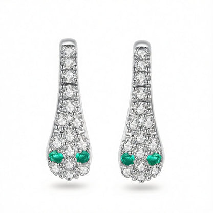 Cubic Zirconia and Silver-Plated Snake Drop Earrings, silver drop earrings for women, dainty minimalist design, side view
