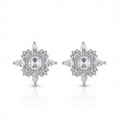 Crystal and Cubic Zirconia Silver-Plated Lotus Stud Earrings, silver stud earrings for women, everyday style, side view