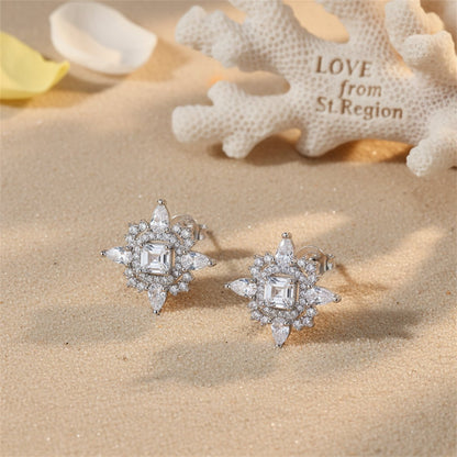 Crystal and Cubic Zirconia Silver-Plated Lotus Stud Earrings, silver stud earrings for women, everyday style, lifestyle look