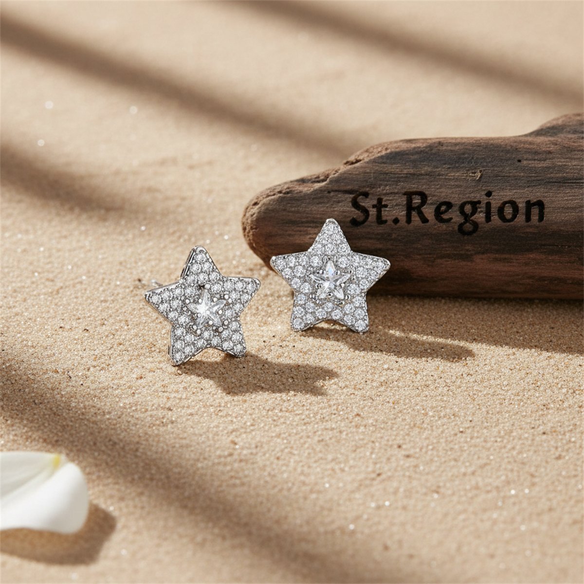 Crystal and Cubic Zirconia Silver-Plated Star Stud Earrings, silver stud earrings for women, elegant gift for her, front view