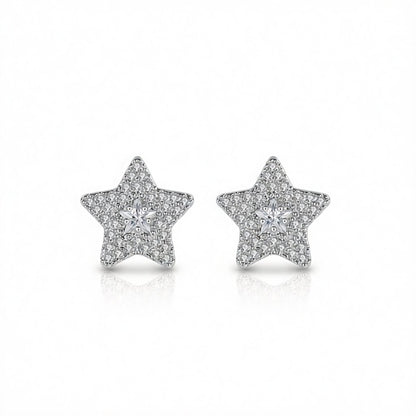 Crystal and Cubic Zirconia Silver-Plated Star Stud Earrings, silver stud earrings for women, elegant gift for her, side view