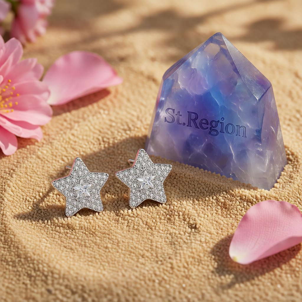 Crystal and Cubic Zirconia Silver-Plated Star Stud Earrings, silver stud earrings for women, detail close-up