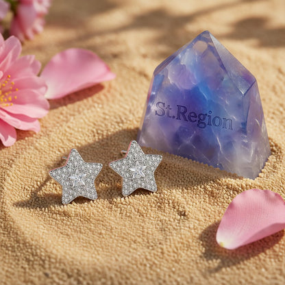 Crystal and Cubic Zirconia Silver-Plated Star Stud Earrings, silver stud earrings for women, detail close-up