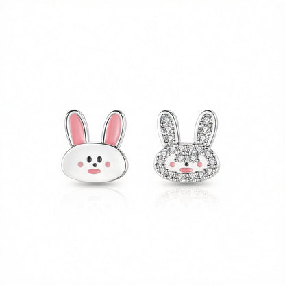 Cubic Zirconia and Silver-Plated Rabbit Stud Earrings, silver stud earrings for women, botanical inspired, side view