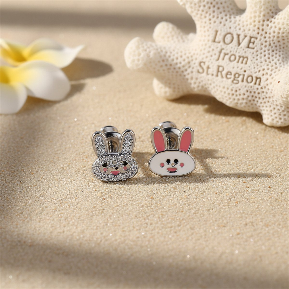 Cubic Zirconia and Silver-Plated Rabbit Stud Earrings, silver stud earrings for women, botanical inspired, lifestyle look