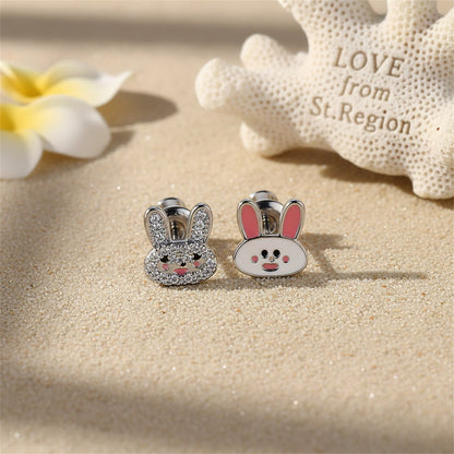 Cubic Zirconia and Silver-Plated Rabbit Stud Earrings, silver stud earrings for women, botanical inspired, lifestyle look