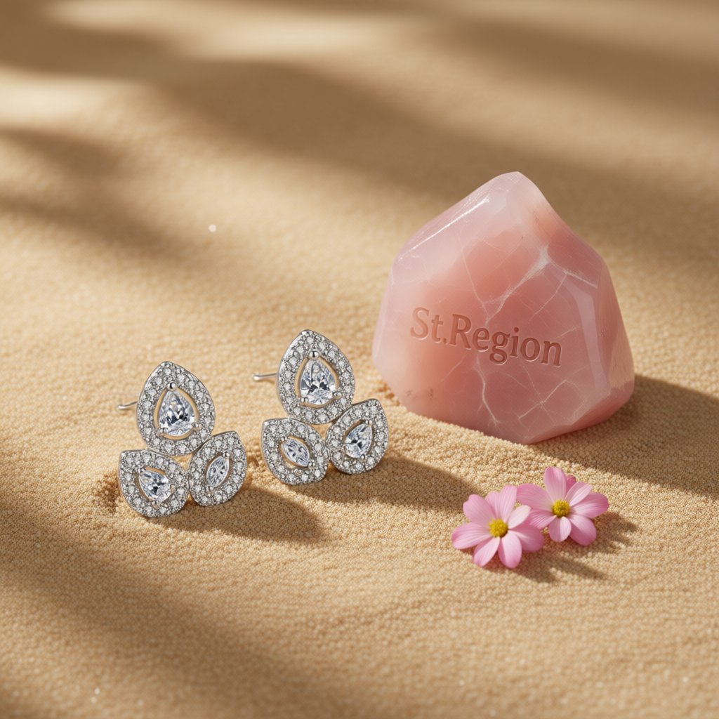 Crystal and Silver-Plated Halo Cluster Stud Earrings, silver stud earrings for women, detail close-up