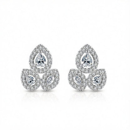 Crystal and Silver-Plated Halo Cluster Stud Earrings, silver stud earrings for women, dainty minimalist design, side view