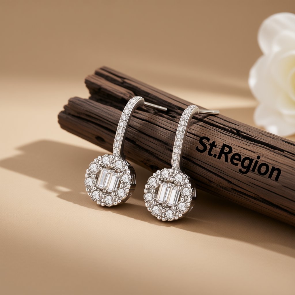 Crystal and Cubic Zirconia Silver-Plated Guitar Drop Earrings, silver drop earrings for women, front view