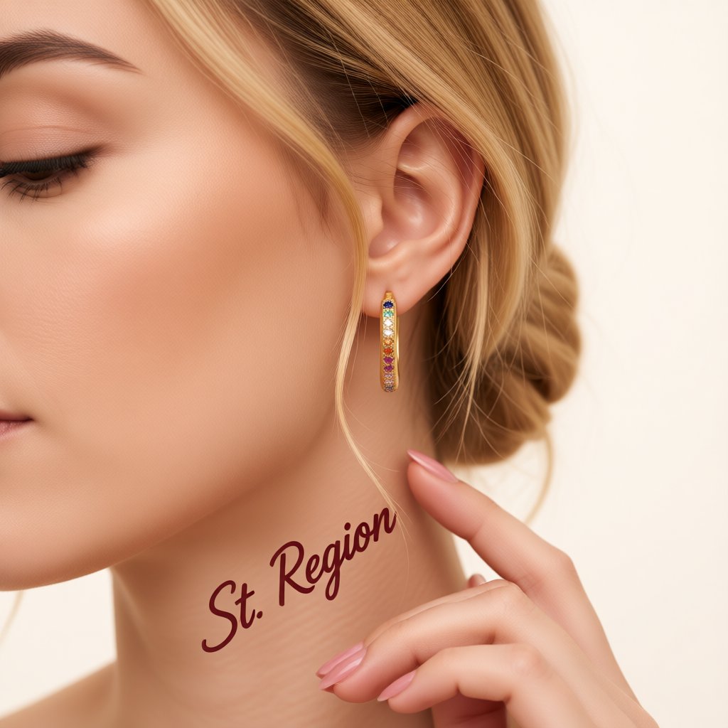 Cubic Zirconia and 18K Gold-Plated Multicolor Huggie Earrings, gold huggie earrings, elegant gift for her, styled look