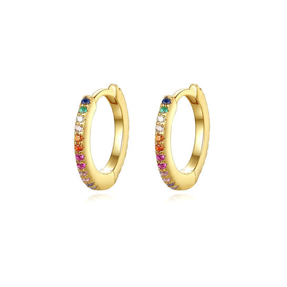 Cubic Zirconia and 18K Gold-Plated Multicolor Huggie Earrings, gold huggie earrings, elegant gift for her, side view