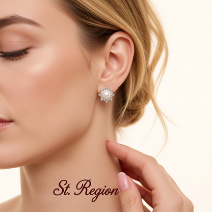 Cubic Zirconia and Pearl Silver-Plated Round Stud Earrings, silver stud earrings for women, styled look
