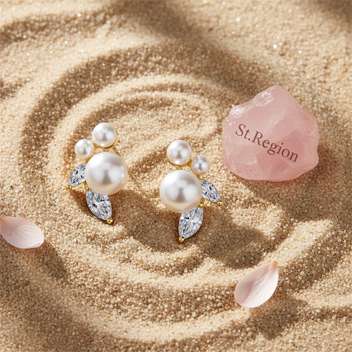Pearl and Crystal 18K Gold-Plated Marquise-Cut Stud Earring, cubic zirconia stud earrings for women, detail close-up