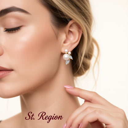 Pearl and Crystal 18K Gold-Plated Marquise-Cut Stud Earring, cubic zirconia stud earrings for women, styled look