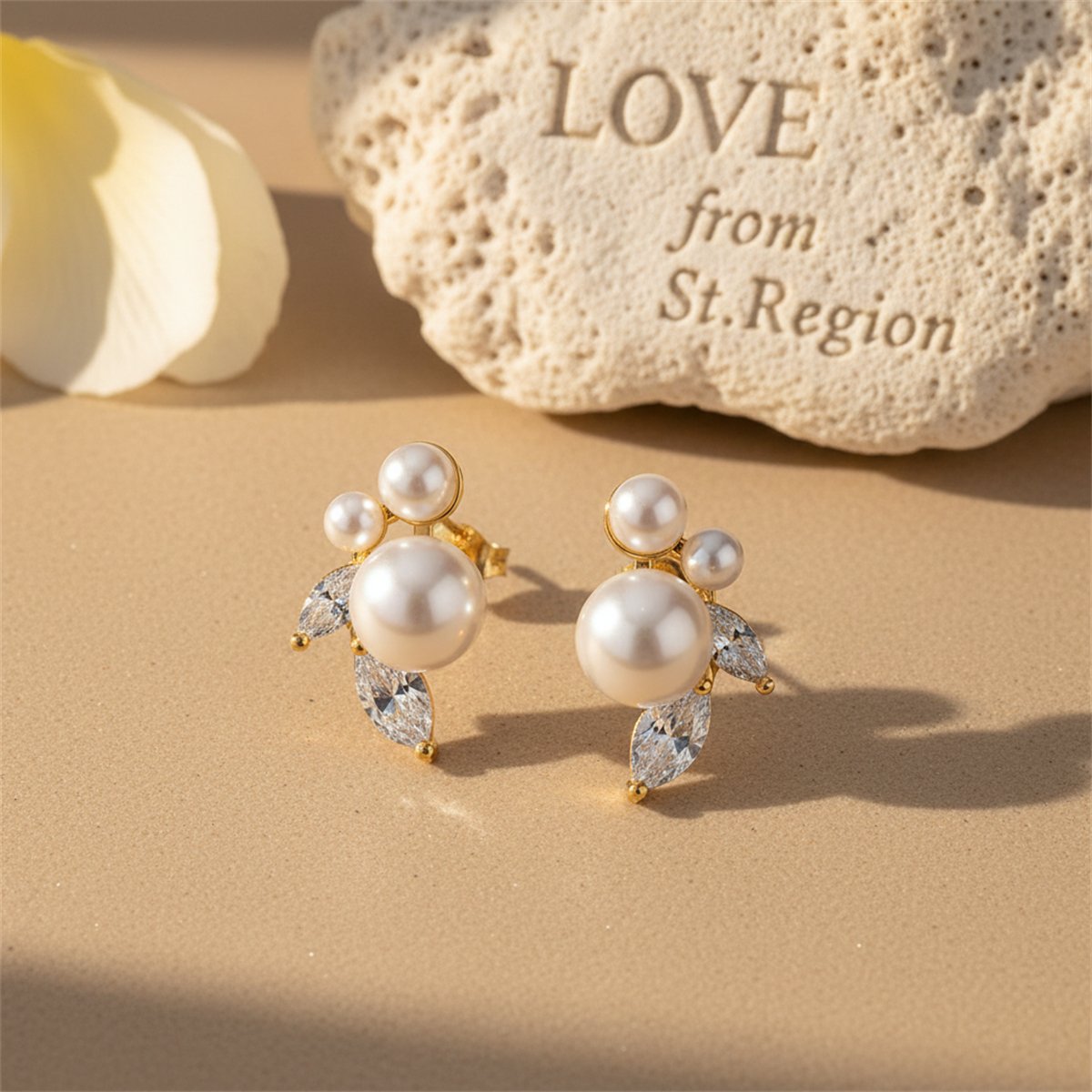 Pearl and Crystal 18K Gold-Plated Marquise-Cut Stud Earring, cubic zirconia stud earrings for women, lifestyle look