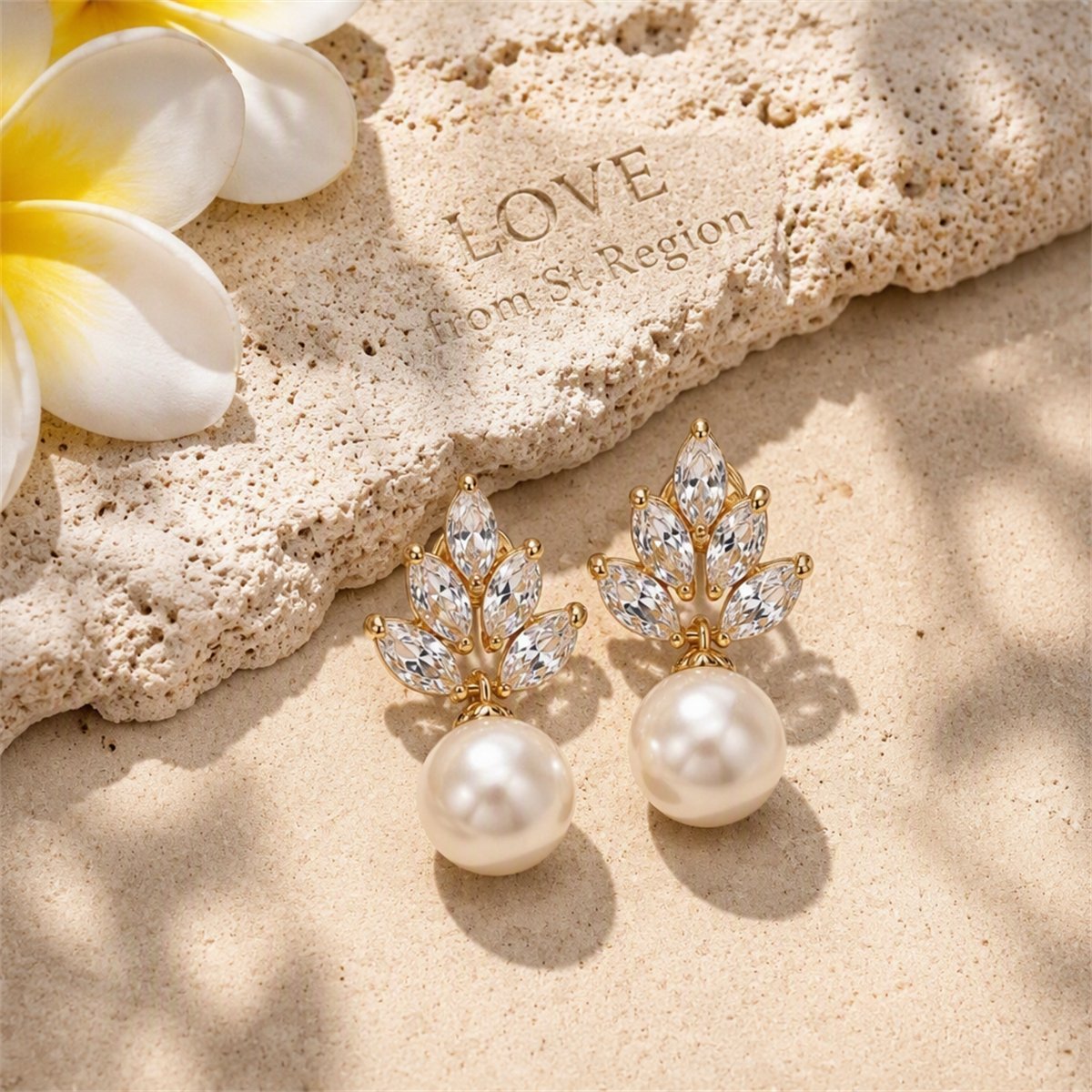 Pearl and Crystal 18K Gold-Plated Leaf Drop Earrings, gold drop earrings for women, vintage-inspired design, lifestyle look