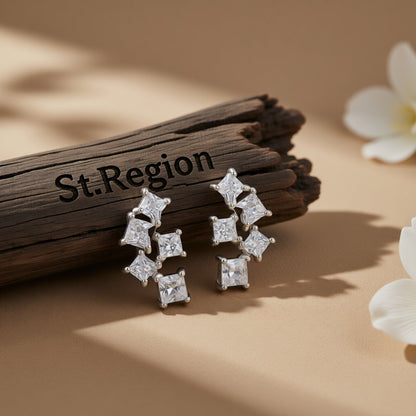 Crystal and Silver-Plated Cluster Stud Earrings, silver stud earrings for women, vintage-inspired design, front view